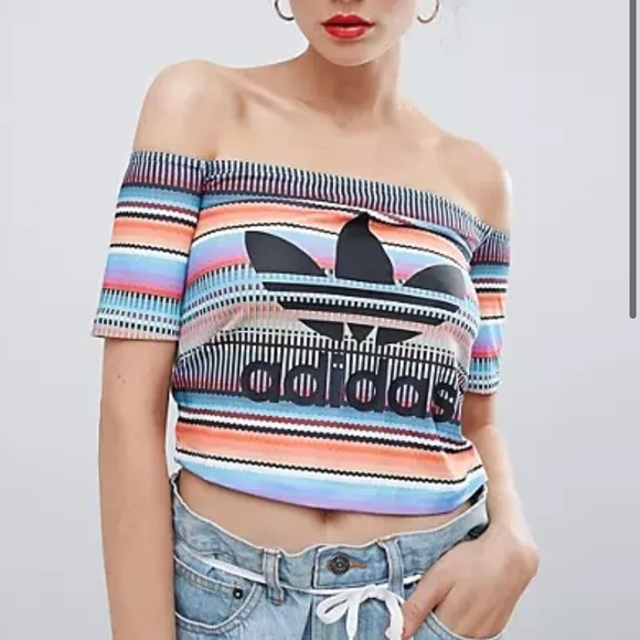 adidas Tops - Adidas | Logo Off Shoulder Colorful Tube Crop Top